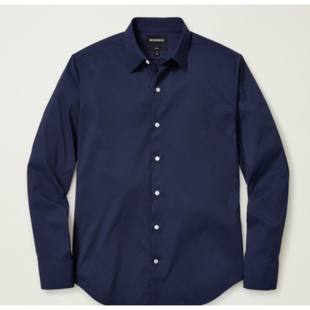 Bonobos Men's Slim Fit Tech Button-Down Shirt in a solid navy, size Large